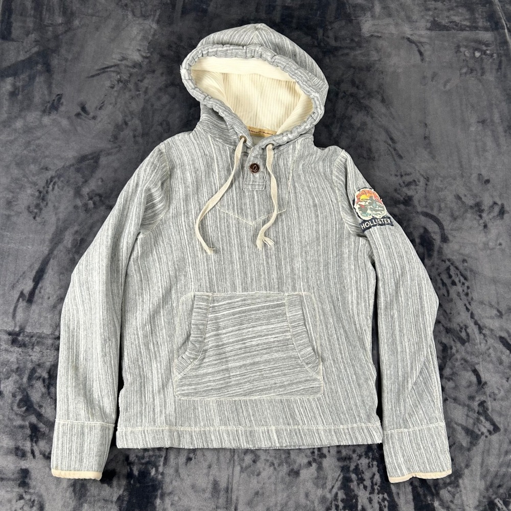 Hollister Y2K Pacific Merchants Hoodie Mens Large Grey Space Dye Surf Patch